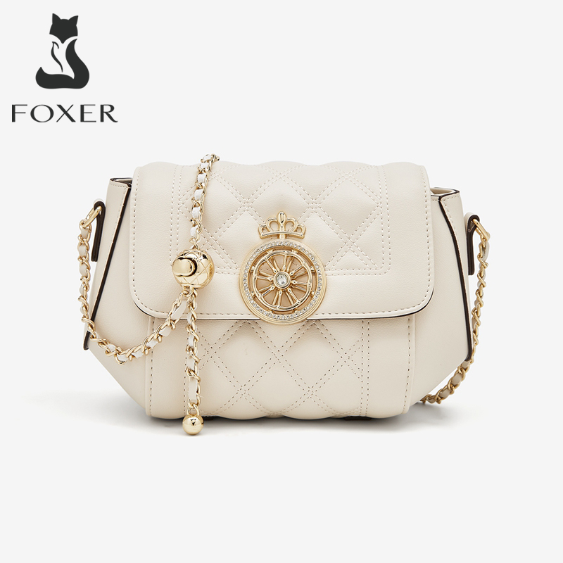 Chain Crossbody Quilted - FOXER Elegant Women's White Quilted Crossbody