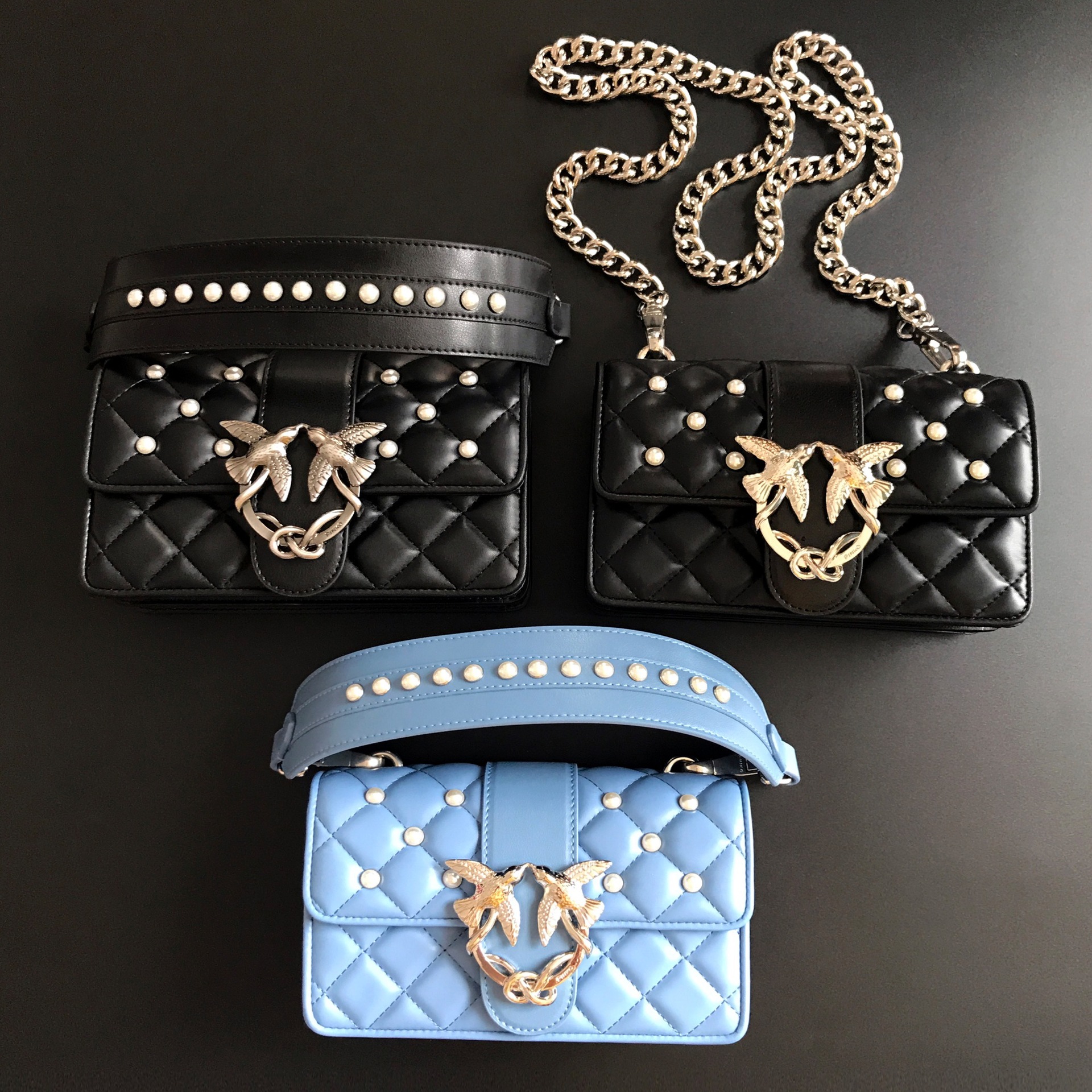 Chain Crossbody Quilted - Quilted Pearl Embellished Chain Purse, Genuine